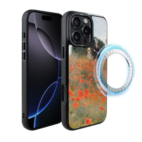 Etui do iPhone 16 Pro IBIZU DropGuard Matt z MagSafe, Claude Monet, pole maków