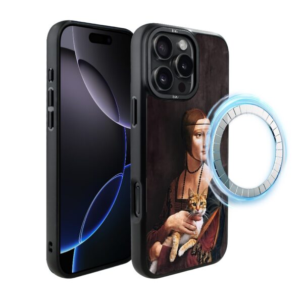 Etui do iPhone 16 Pro Max IBIZU DropGuard Matt z MagSafe, Leonardo Da Vinci, dama z kotem