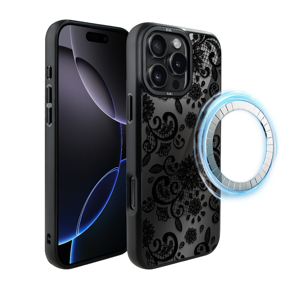 Etui do iPhone 16 Pro IBIZU DropGuard Matt z MagSafe, Midnight, Koronkowa czerń