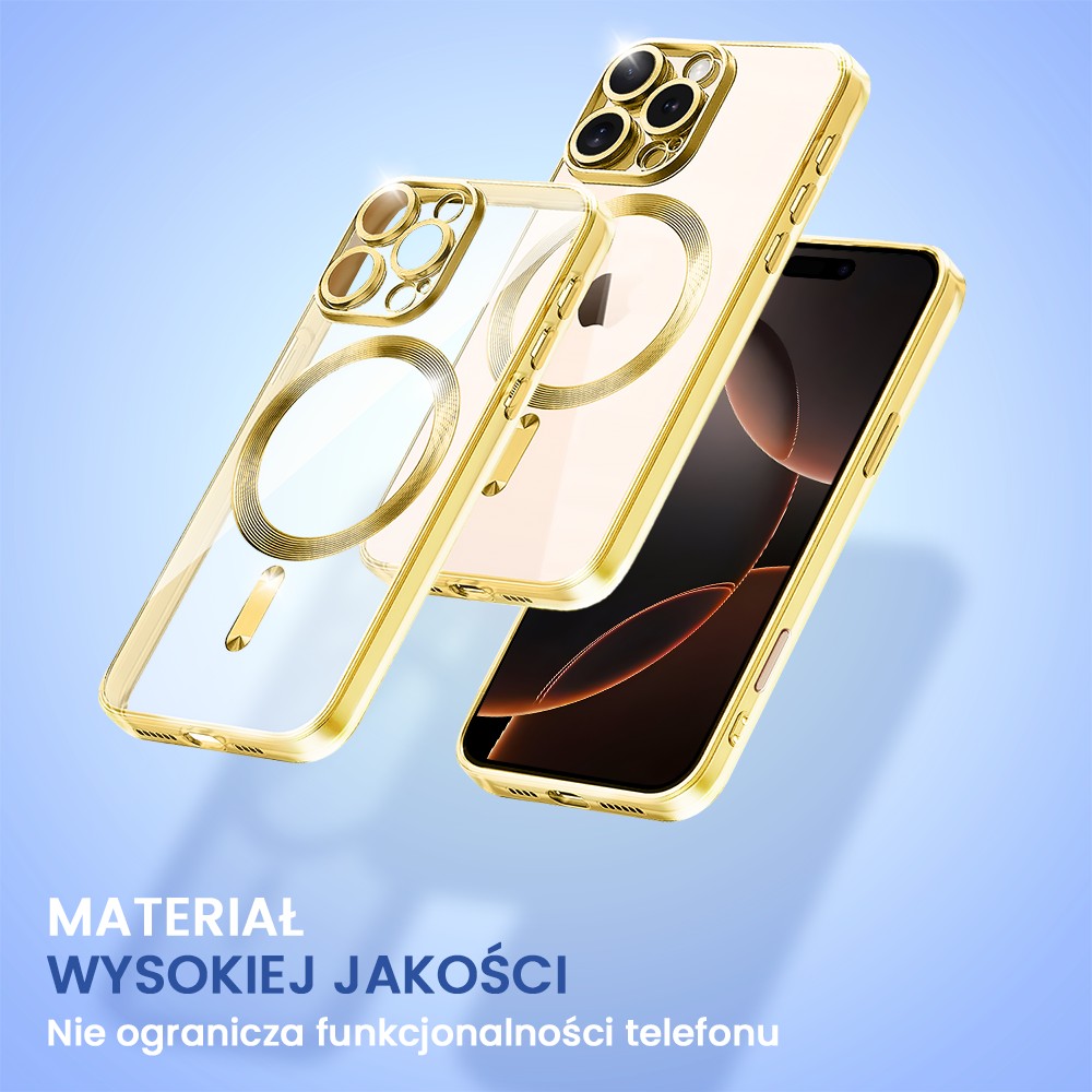 Etui do iPhone 16 Pro MagSafe Luxury Protect przeźroczyste, złote (4)