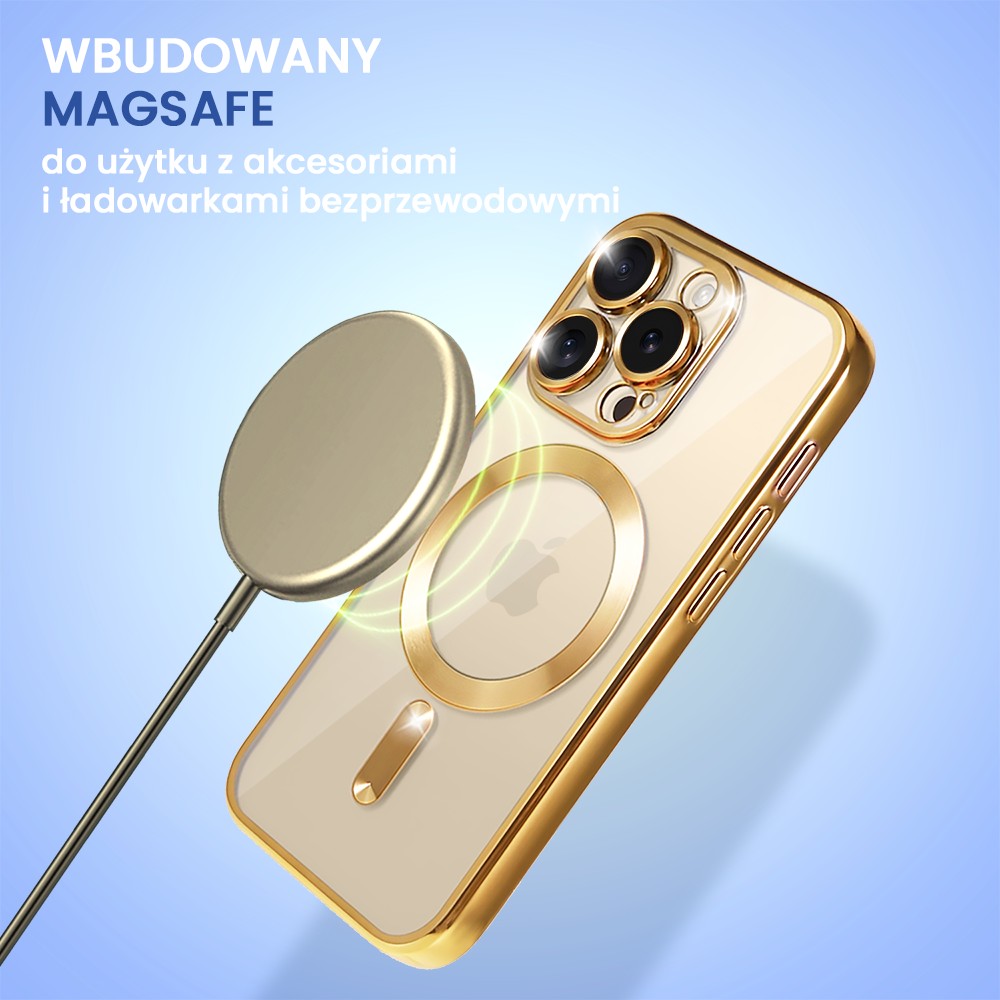 Etui do iPhone 16 Pro MagSafe Luxury Protect przeźroczyste, złote (5)