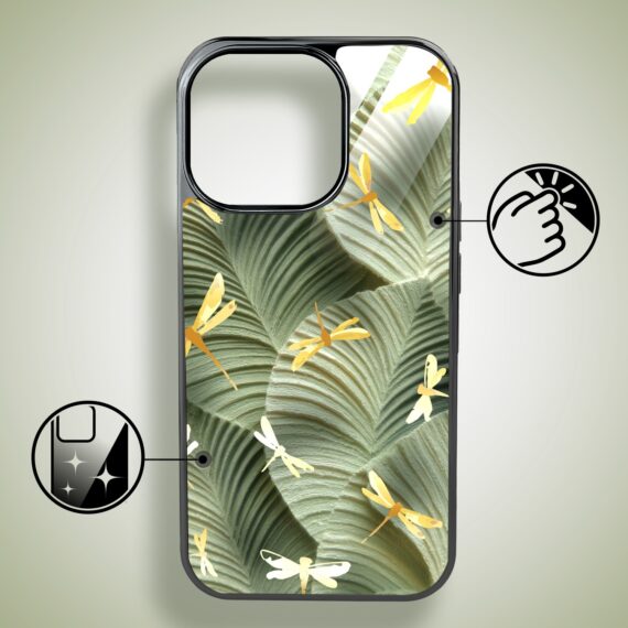Etui do iPhone 16 Pro Max, Elite Glass z MagSafe, szklany tył, Kwiaty, Taniec ważek, czarne (6)