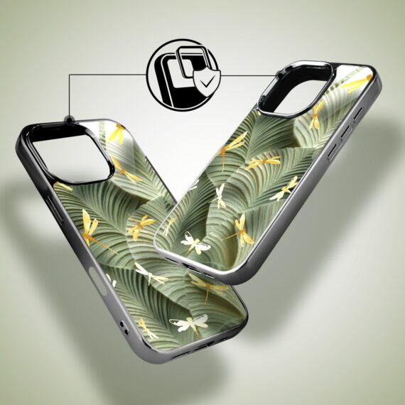 Etui do iPhone 16 Pro Max, Elite Glass z MagSafe, szklany tył, Kwiaty, Taniec ważek, czarne (8)