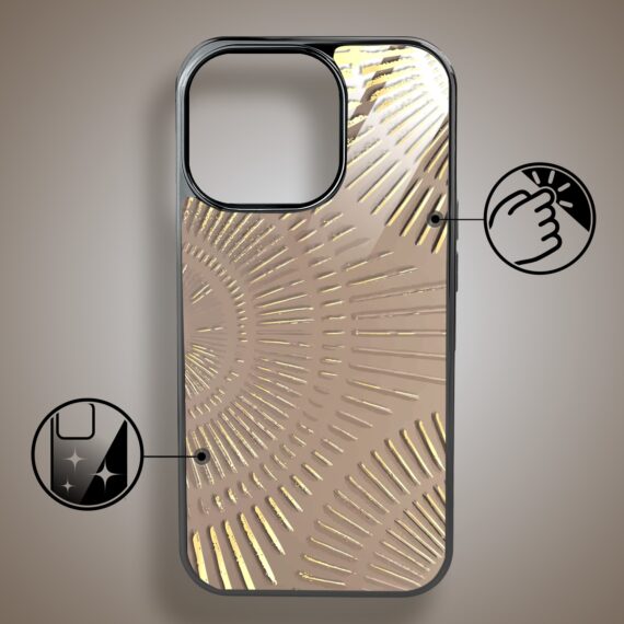Etui do iPhone 16 Pro Max, Elite Glass z MagSafe, szklany tył, Mistyczne wzory, Boski promień beżowe, czarne (6)