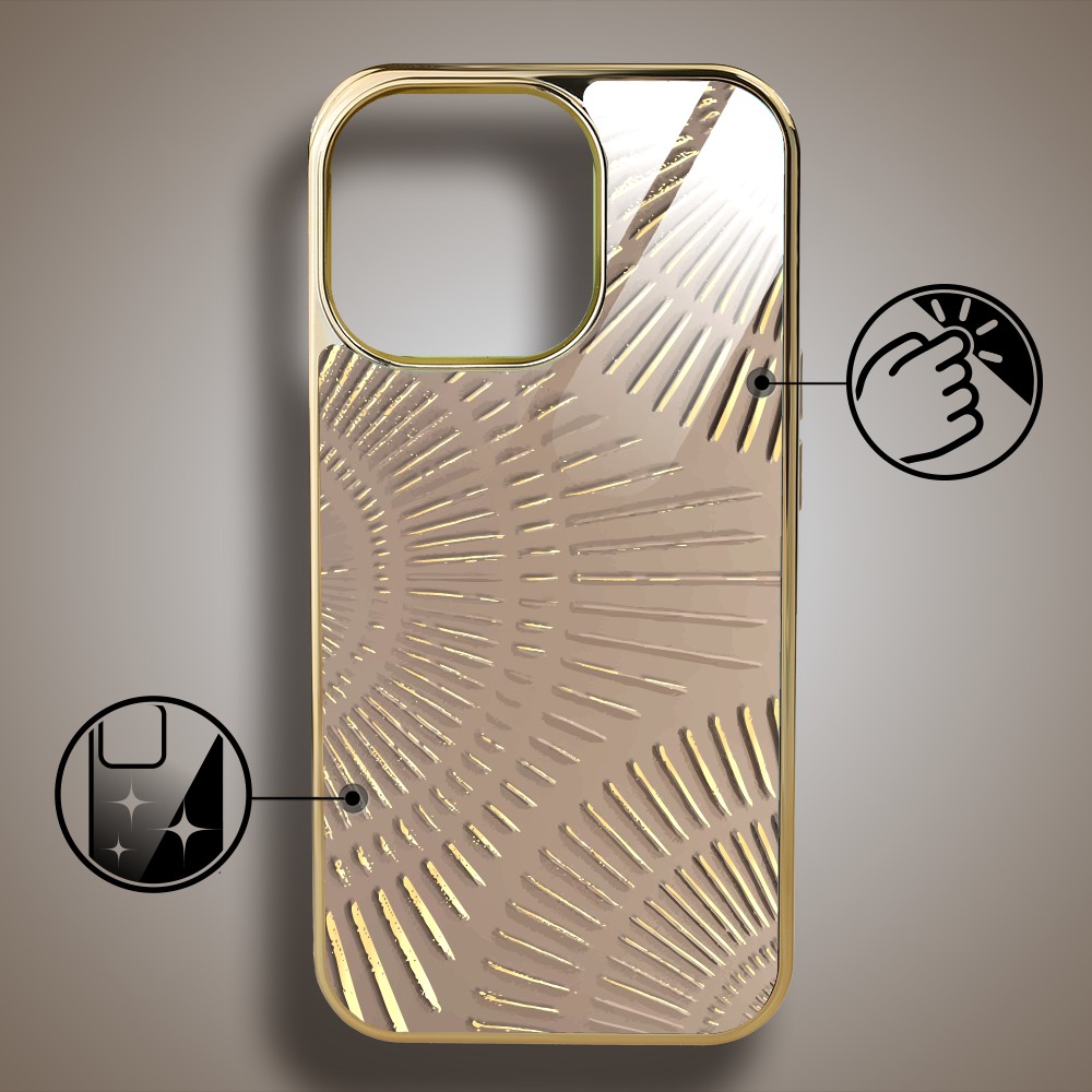 Etui do iPhone 16 Pro Max, Elite Glass z MagSafe, szklany tył, Mistyczne wzory, Boski promień beżowe, złote (1)