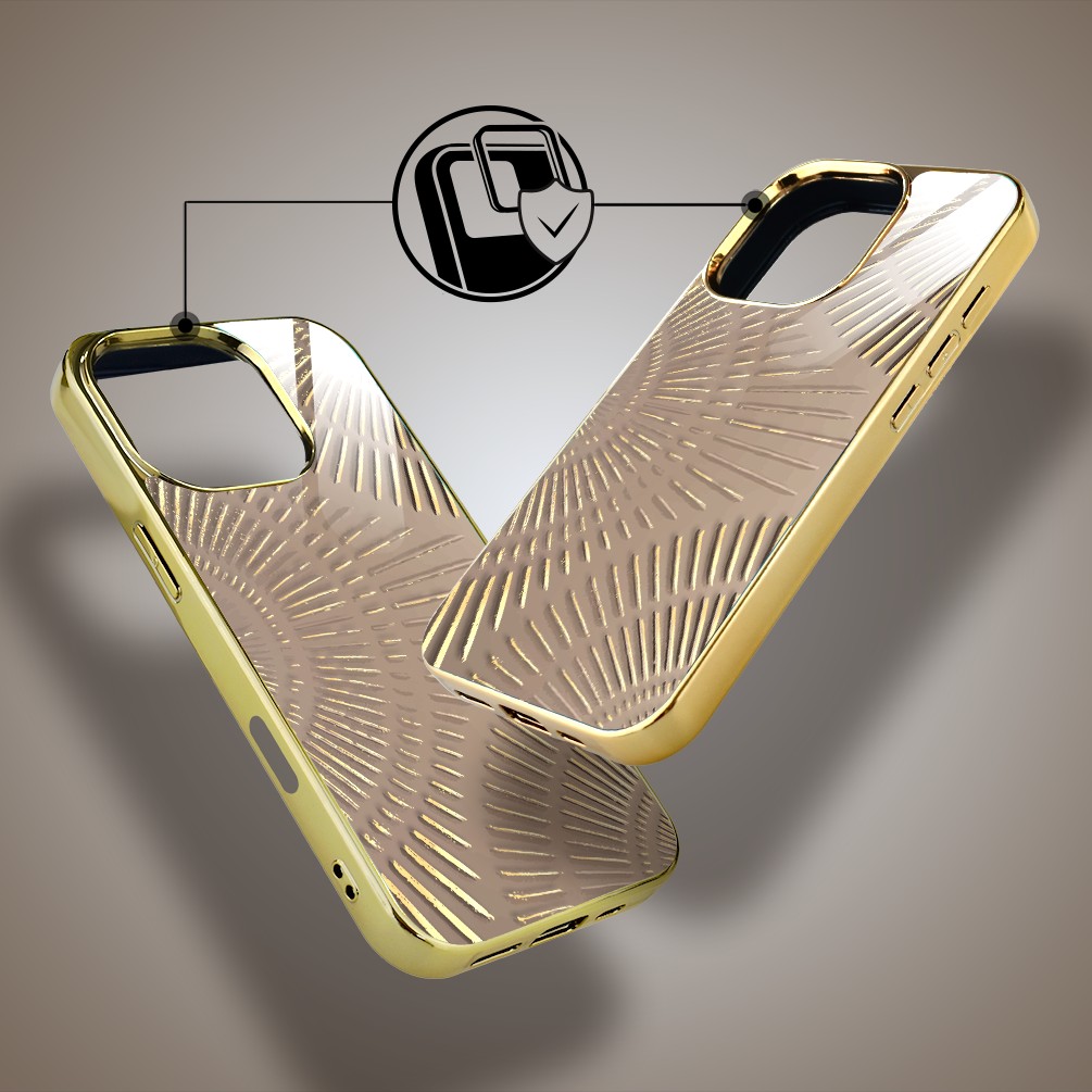 Etui do iPhone 16 Pro Max, Elite Glass z MagSafe, szklany tył, Mistyczne wzory, Boski promień beżowe, złote (3)