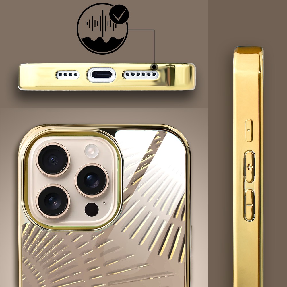 Etui do iPhone 16 Pro Max, Elite Glass z MagSafe, szklany tył, Mistyczne wzory, Boski promień beżowe, złote (5)