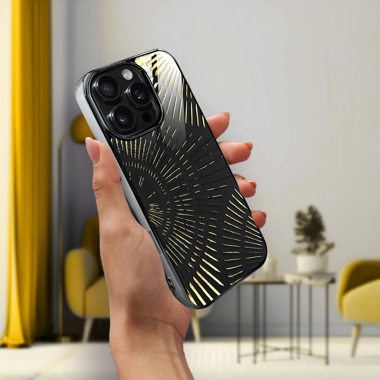 Etui do iPhone 16 Pro Max, Elite Glass z MagSafe, szklany tył, Mistyczne wzory, Boski promień czarne, czarne (2)