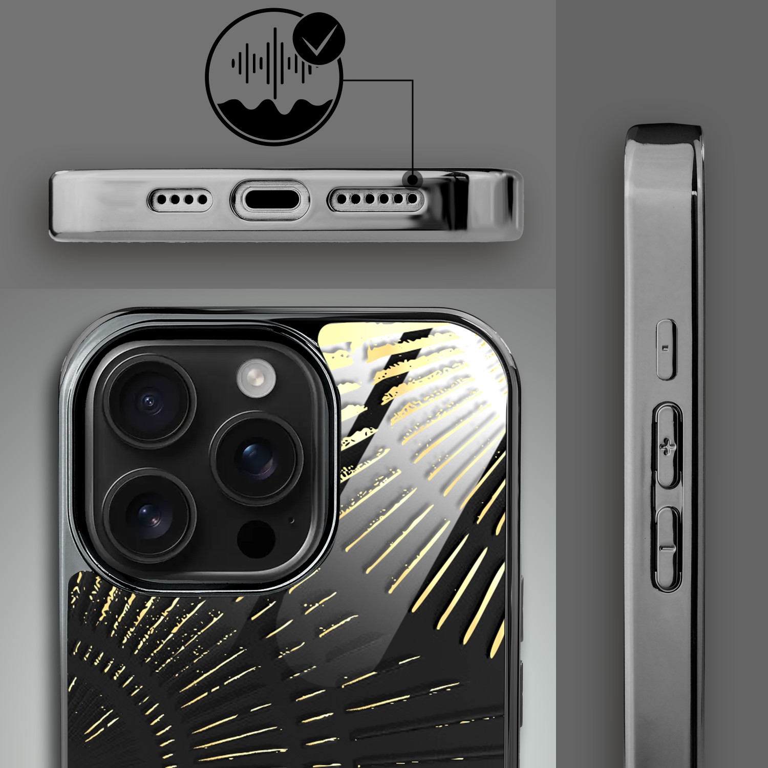 Etui do iPhone 16 Pro Max, Elite Glass z MagSafe, szklany tył, Mistyczne wzory, Boski promień czarne, czarne (3)