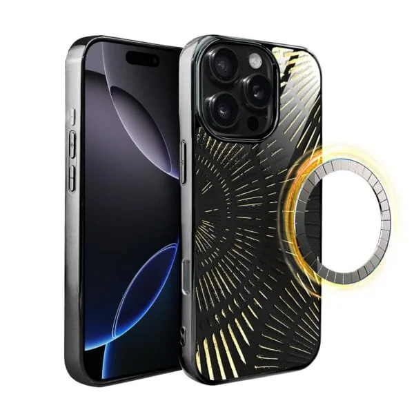 Etui do iPhone 16 Pro, Elite Glass z MagSafe, szklany tył, Mistyczne wzory, Boski promień czarne, czarne