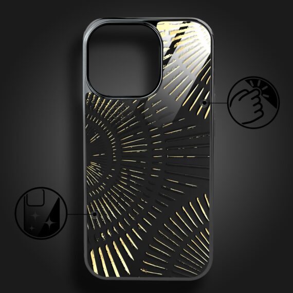 Etui do iPhone 16 Pro Max, Elite Glass z MagSafe, szklany tył, Mistyczne wzory, Boski promień czarne, czarne (7)