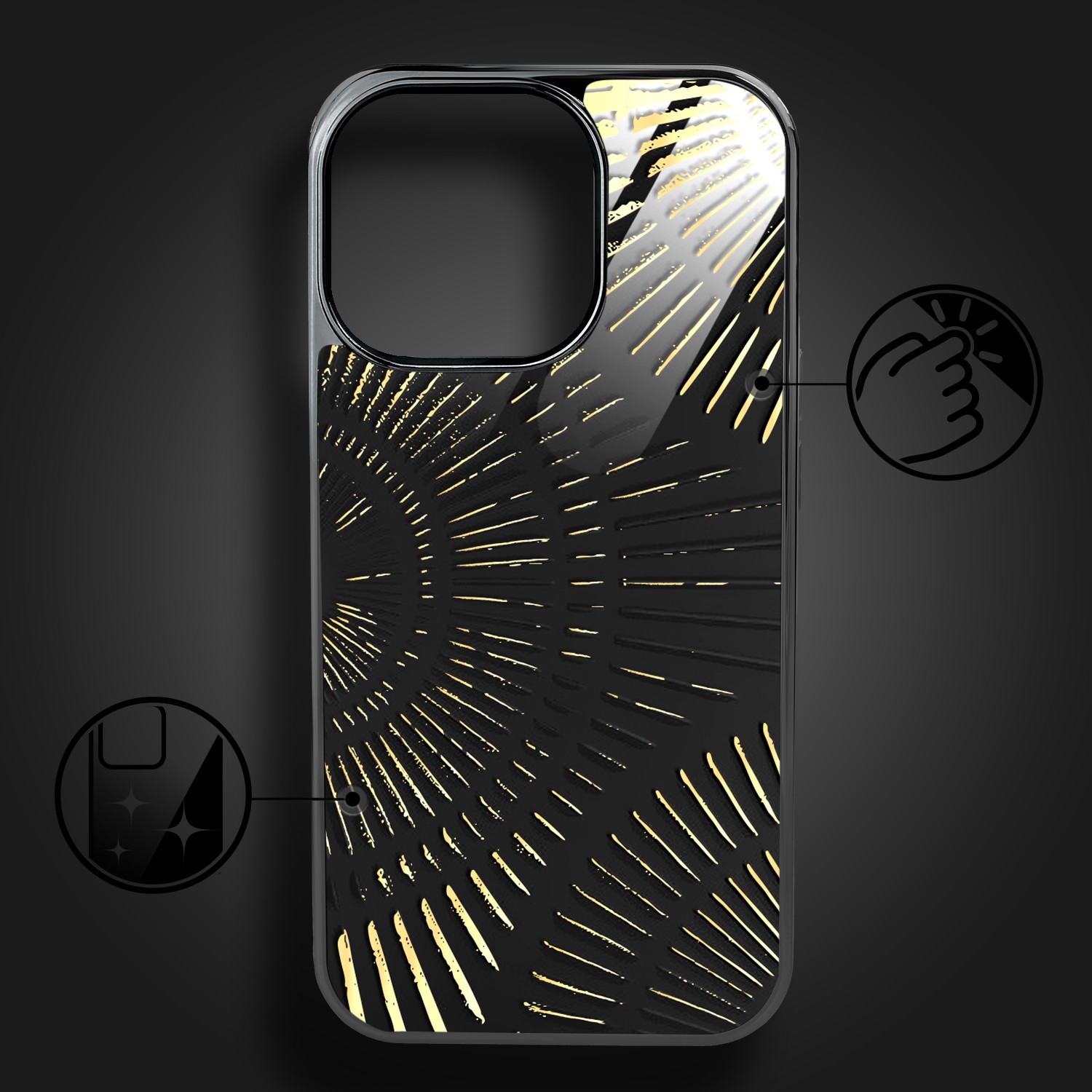 Etui do iPhone 16 Pro Max, Elite Glass z MagSafe, szklany tył, Mistyczne wzory, Boski promień czarne, czarne (7)