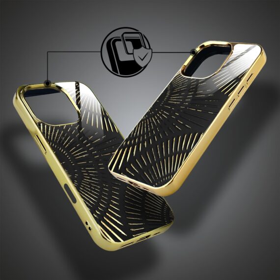 Etui do iPhone 16 Pro Max, Elite Glass z MagSafe, szklany tył, Mistyczne wzory, Boski promień czarne, złote (2)