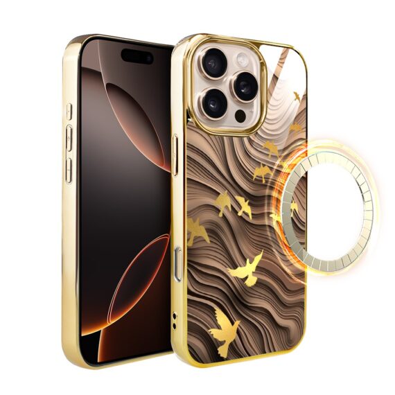 Etui do iPhone 16 Pro Max, Elite Glass z MagSafe, szklany tył, Zwierzęta, Piaskowa odyseja, złote (3)