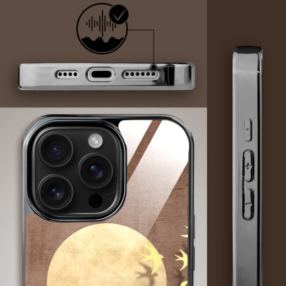 Etui do iPhone 16 Pro Max, Elite Glass z MagSafe, szklany tył, Zwierzęta, Taniec jaskółek, czarne (6)