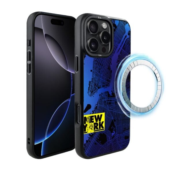 Etui do iPhone 15 Pro Max IBIZU DropGuard Matt z MagSafe, Mapy Świata, New York