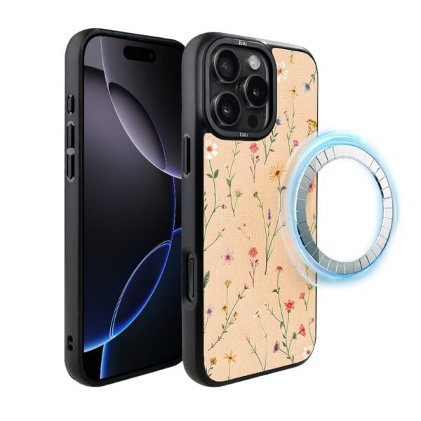 Etui do iPhone 16 Pro IBIZU DropGuard Matt z MagSafe, Pastel Bloom, Koralowa łąka