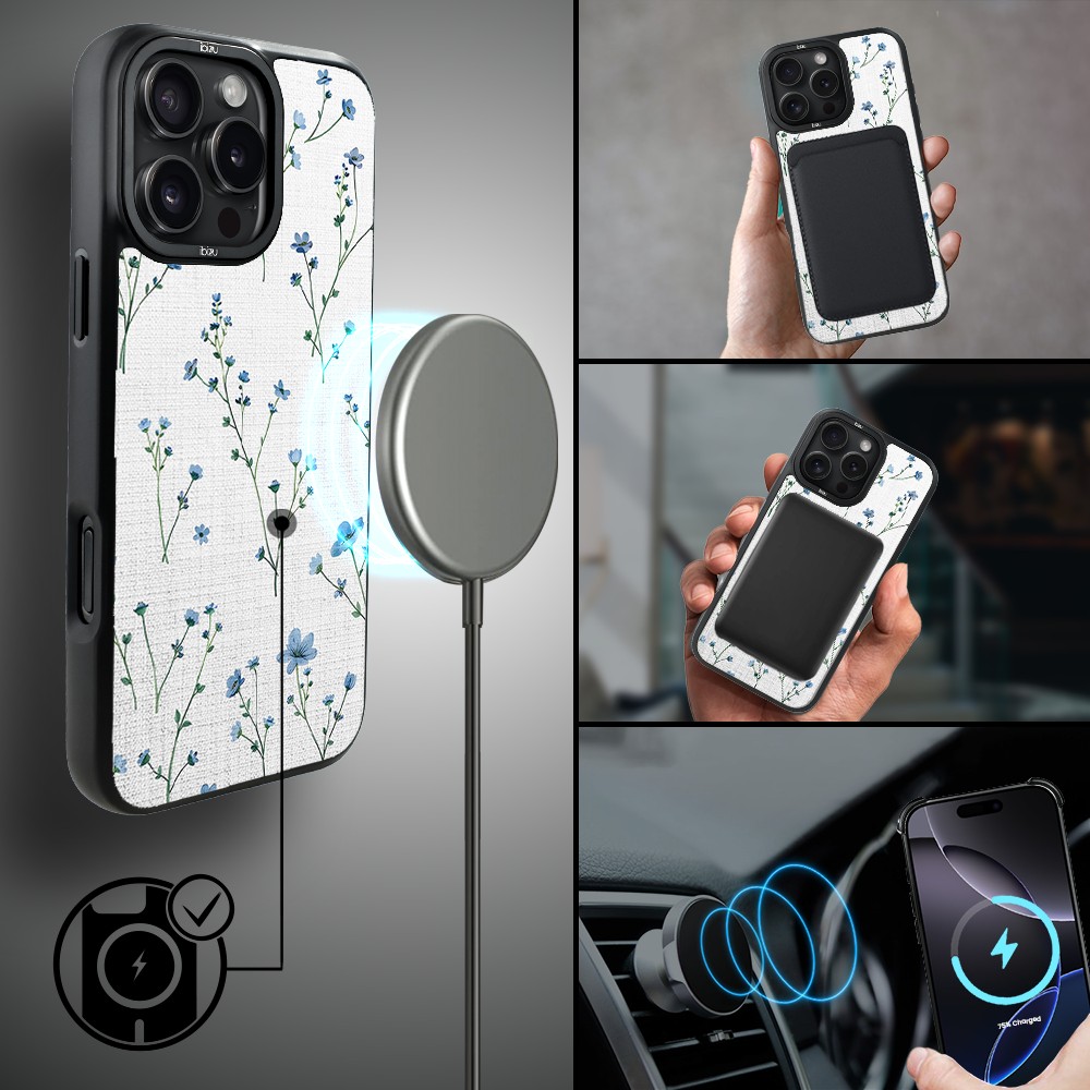 Etui do iPhone 16 Pro Max IBIZU DropGuard Matt z MagSafe, Pastel Bloom, Niebieski sen (7)