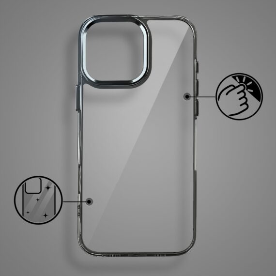 Etui do iPhone 16 Pro Max Super Hybrid z ładowaniem bezprzewodowym, twardy tył, metalowe ozdoby, czarne (2)