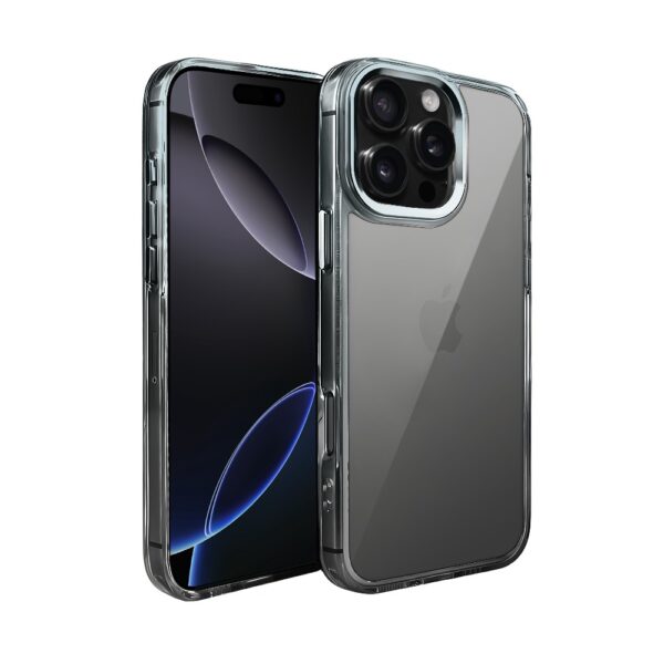 Etui do iPhone 16 Pro Super Hybrid, twardy tył, metalowe ozdoby, czarne