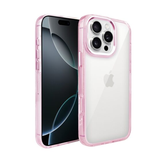 Etui do iPhone 16 Pro Max Super Hybrid z ładowaniem bezprzewodowym, twardy tył, metalowe ozdoby, różowe (2)