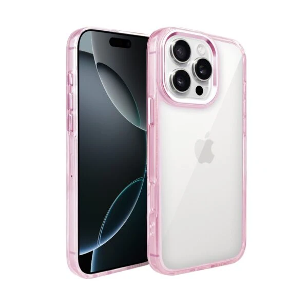 Etui do iPhone 16 Pro Max Super Hybrid, twardy tył, metalowe ozdoby, różowe