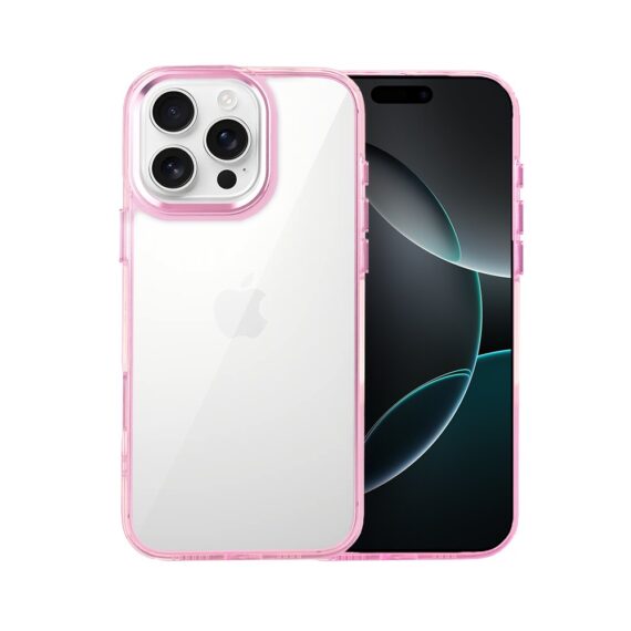 Etui do iPhone 16 Pro Max Super Hybrid z ładowaniem bezprzewodowym, twardy tył, metalowe ozdoby, różowe (3)