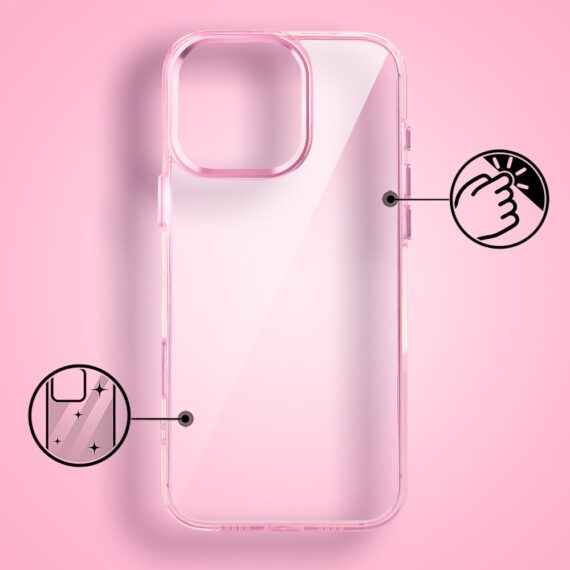 Etui do iPhone 16 Pro Max Super Hybrid z ładowaniem bezprzewodowym, twardy tył, metalowe ozdoby, różowe (4)
