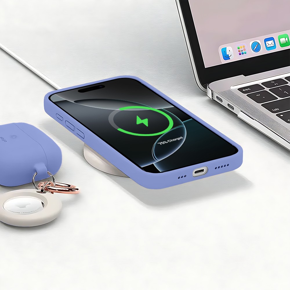 Etui do iPhone 16 Pro Max silikonowe z mikrofibrą soft touch z osłoną na aparat, fioletowe liliowe (1)
