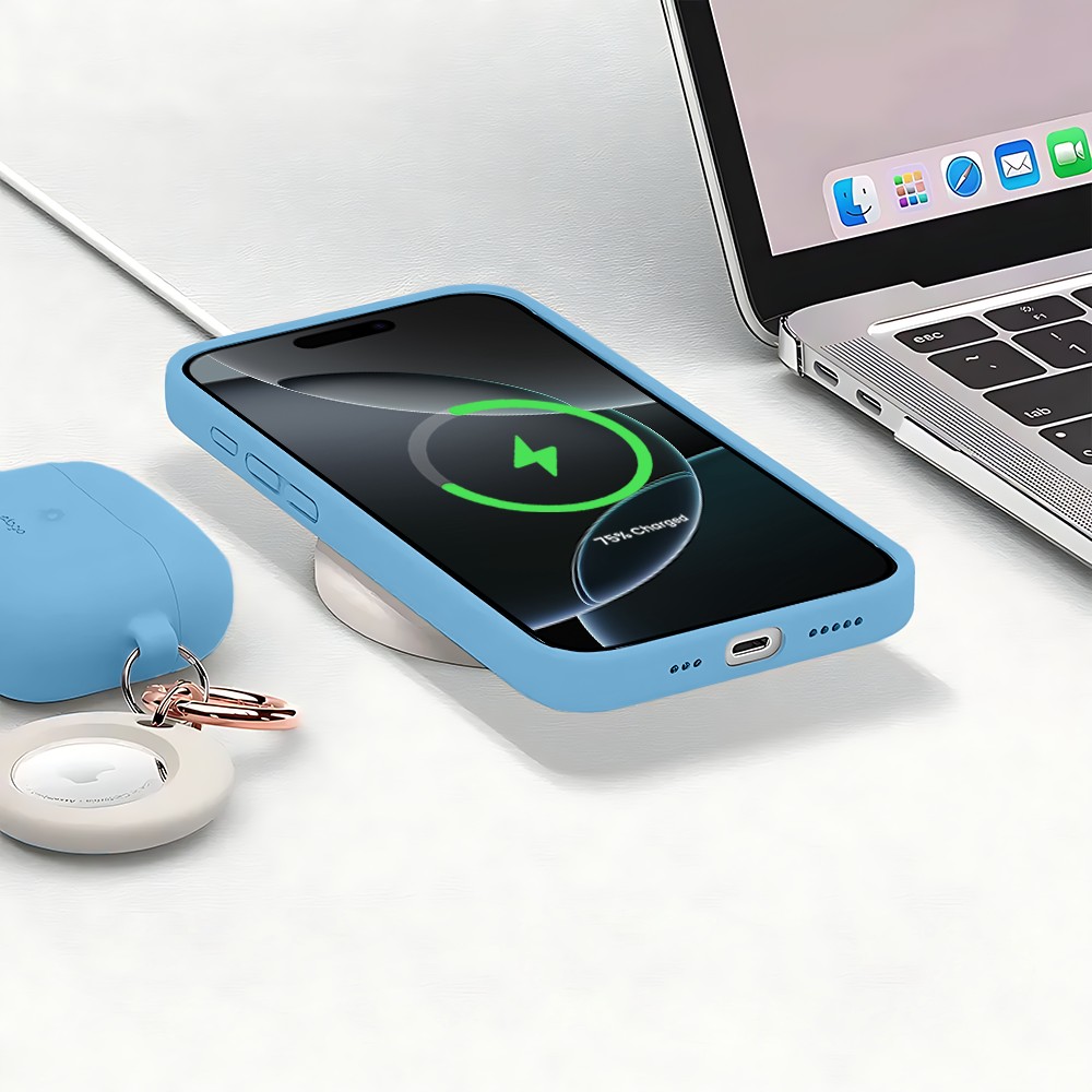 Etui do iPhone 16 Pro Max silikonowe z mikrofibrą soft touch z osłoną na aparat, niebieskie (1)