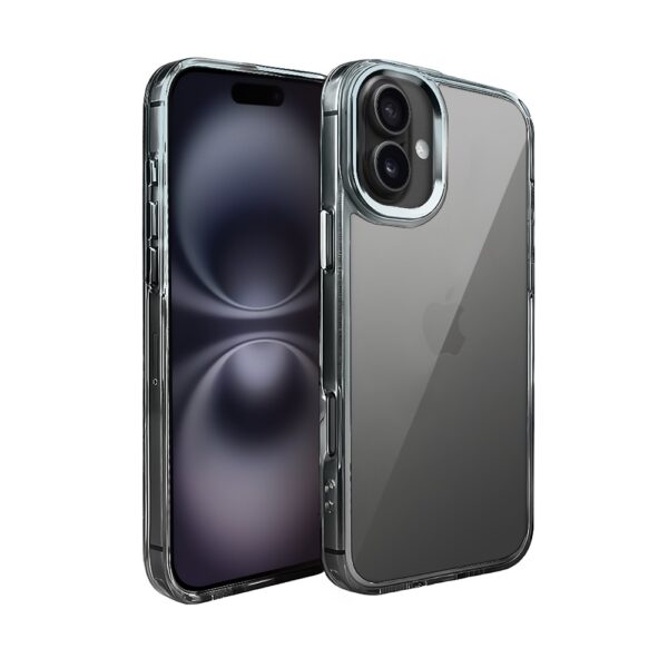 Etui do iPhone 16 Super Hybrid, twardy tył, metalowe ozdoby, czarne