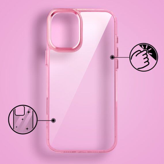 Etui do iPhone 16 Super Hybrid z ładowaniem bezprzewodowym, twardy tył, metalowe ozdoby, różowe (1)