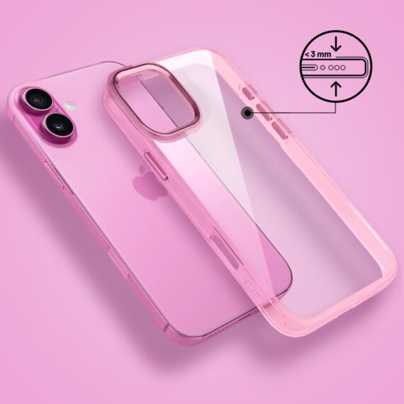 Etui do iPhone 16 Super Hybrid z ładowaniem bezprzewodowym, twardy tył, metalowe ozdoby, różowe (2)