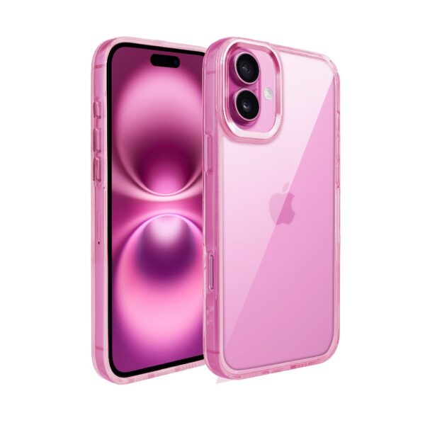 Etui do iPhone 16 Super Hybrid, twardy tył, metalowe ozdoby, różowe