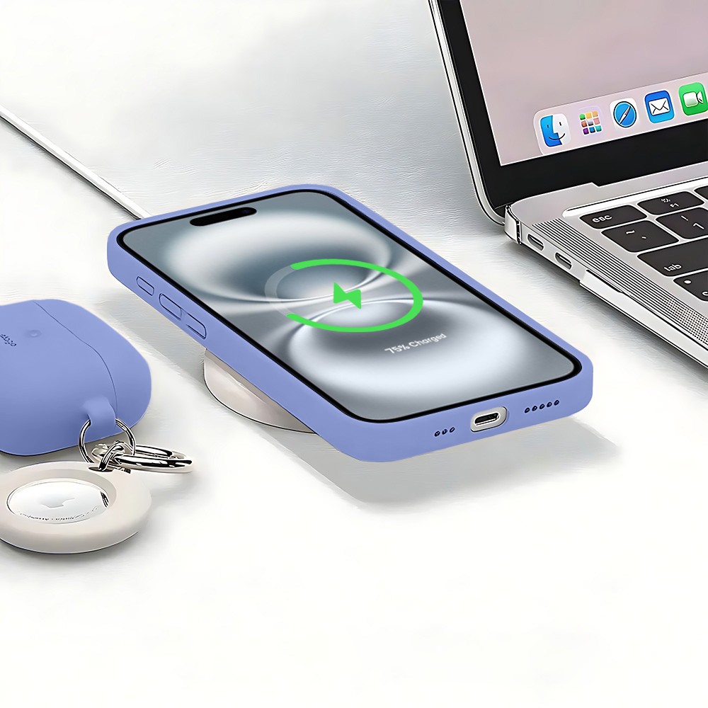 Etui do iPhone 16 silikonowe z mikrofibrą soft touch z osłoną na aparat, fioletowe liliowe (1)