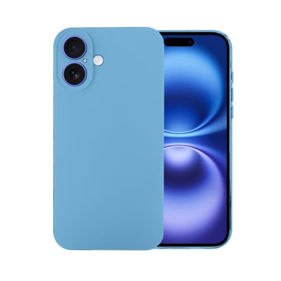Etui do iPhone 16 silikonowe z mikrofibrą soft touch z osłoną na aparat, niebieskie (2)