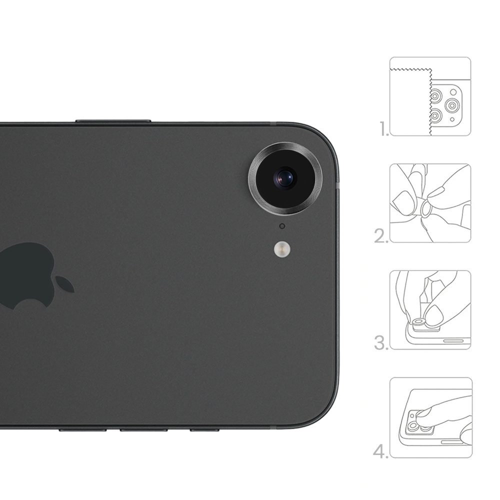 Metalowa osłona obiektywów szkło na aparat iPhone 16e, czarneCzarne-4