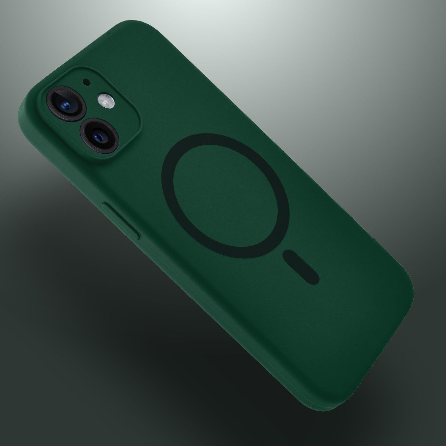 Etui do iPhone 11, silikonowe z MagSafe, mikrofibra soft touch z osłoną na aparat, butelkowo zielone (4)