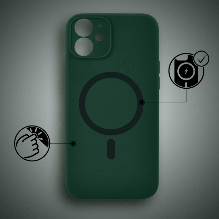 Etui do iPhone 11, silikonowe z MagSafe, mikrofibra soft touch z osłoną na aparat, butelkowo zielone (6)