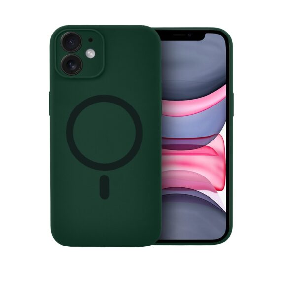 Etui do iPhone 11, silikonowe z MagSafe, mikrofibra soft touch z osłoną na aparat, butelkowo zielone (8)