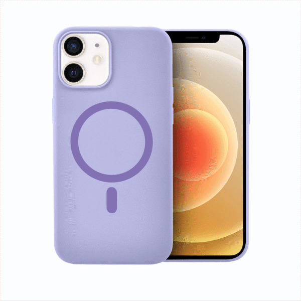Etui do iPhone 12 mini, silikonowe z MagSafe, mikrofibra soft touch, fioletowe liliowe
