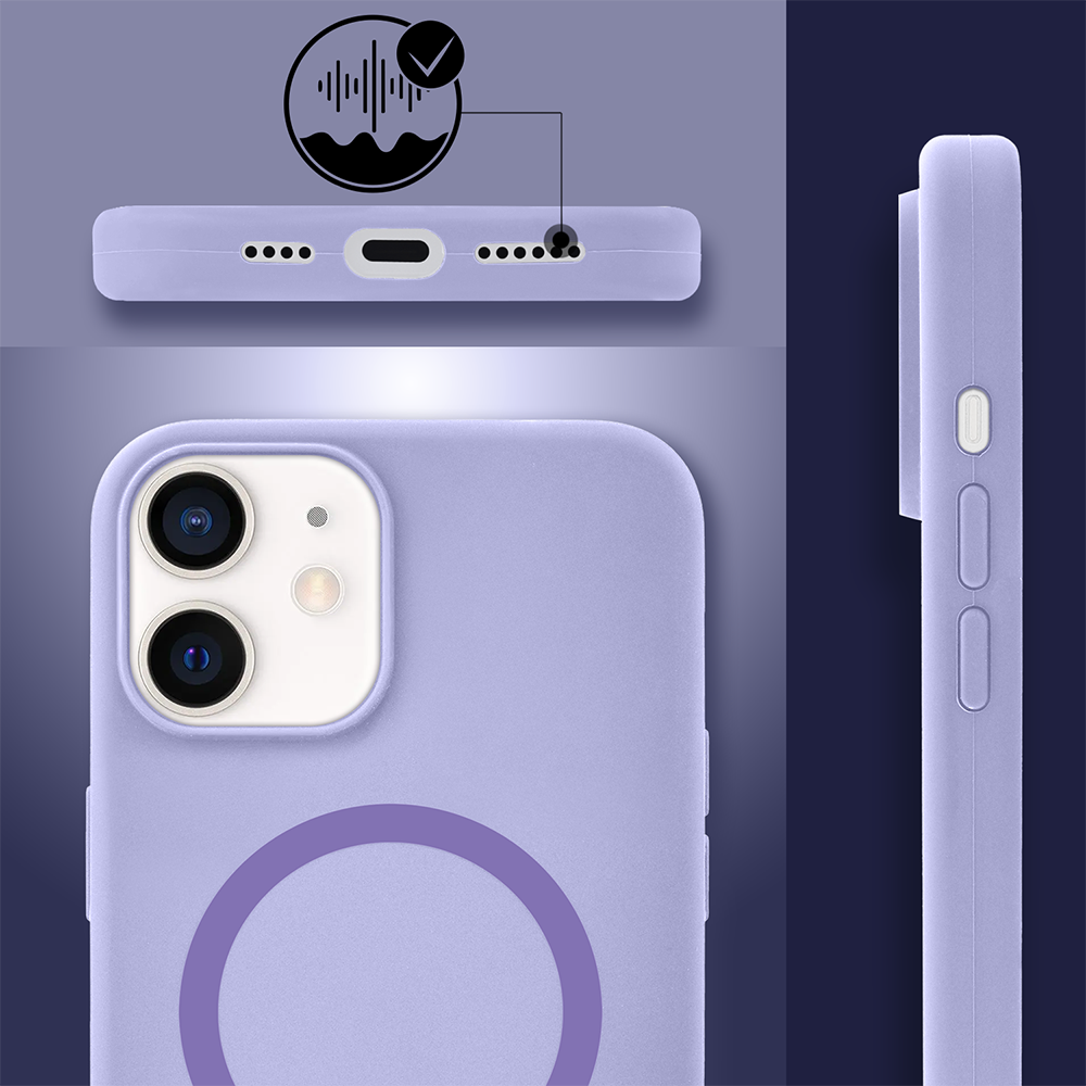 Etui do iPhone 12 mini, silikonowe z MagSafe, mikrofibra soft touch, fioletowe liliowe (8)