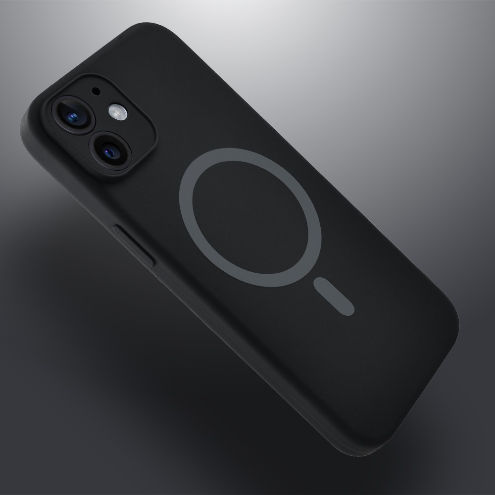 Etui do iPhone 12, silikonowe z MagSafe, mikrofibra soft touch z osłoną na aparat, czarne (4)