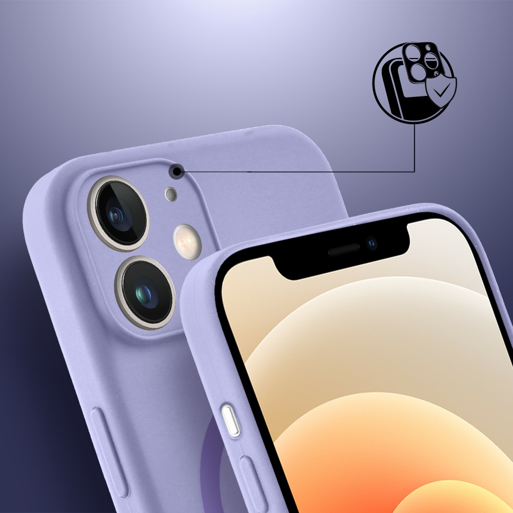 Etui do iPhone 12, silikonowe z MagSafe, mikrofibra soft touch z osłoną na aparat, fioletowe liliowe (3)
