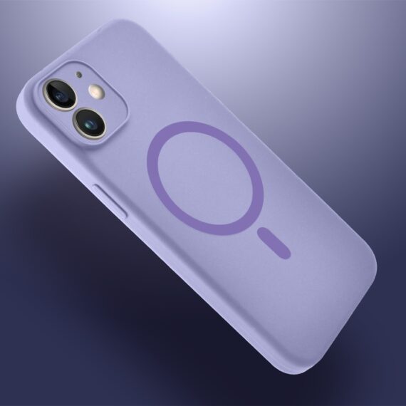 Etui do iPhone 12, silikonowe z MagSafe, mikrofibra soft touch z osłoną na aparat, fioletowe liliowe (4)