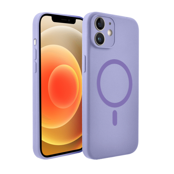 Etui do iPhone 12, silikonowe z MagSafe, mikrofibra soft touch z osłoną na aparat, fioletowe liliowe (7)