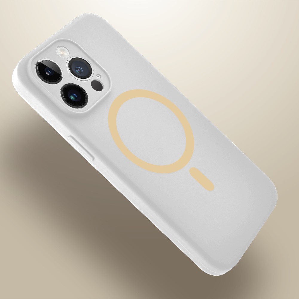 Etui do iPhone 14 Pro, silikonowe z żółtym MagSafe, mikrofibra soft touch z osłoną na aparat, białe (4)