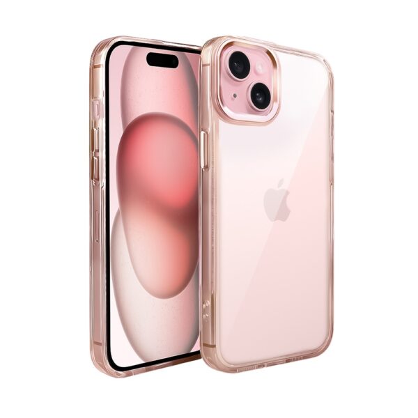 Etui do iPhone 15 Super Hybrid, twardy tył, metalowe ozdoby, złote