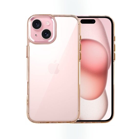 Etui do iPhone 15 Super Hybrid, twardy tył, metalowe ozdoby, złote (3)