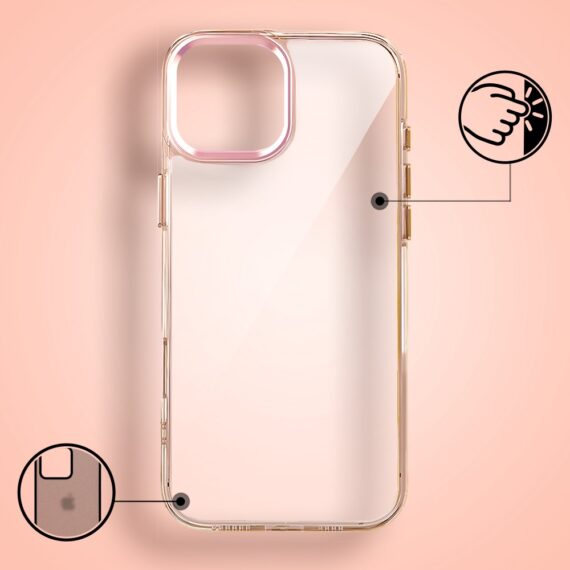 Etui do iPhone 15 Super Hybrid, twardy tył, metalowe ozdoby, złote (4)